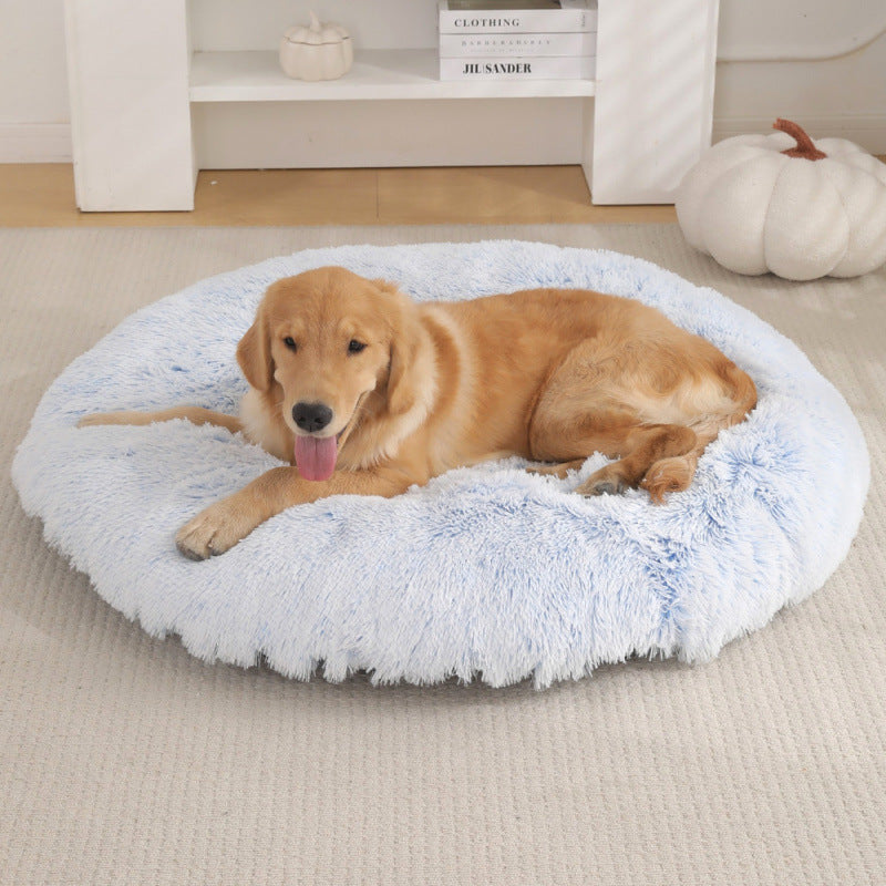 Petananda Round Pet Mat Dog Bed Plush Warm Sleep Dog Bed Cathouse Doghouse — in use