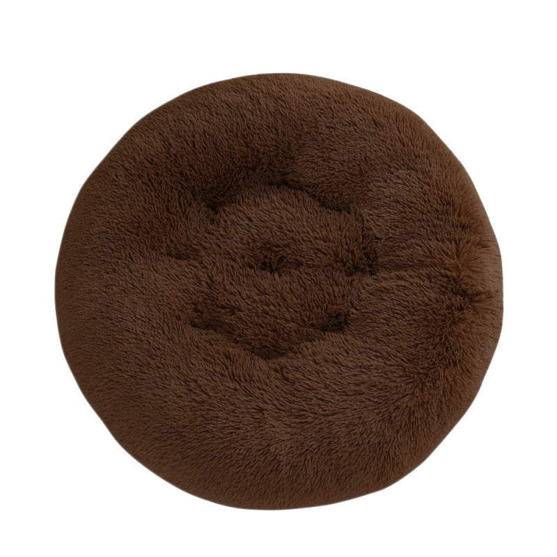 Petananda Round Pet Mat Dog Bed Plush Warm Sleep Dog Bed Cathouse Doghouse — in use
