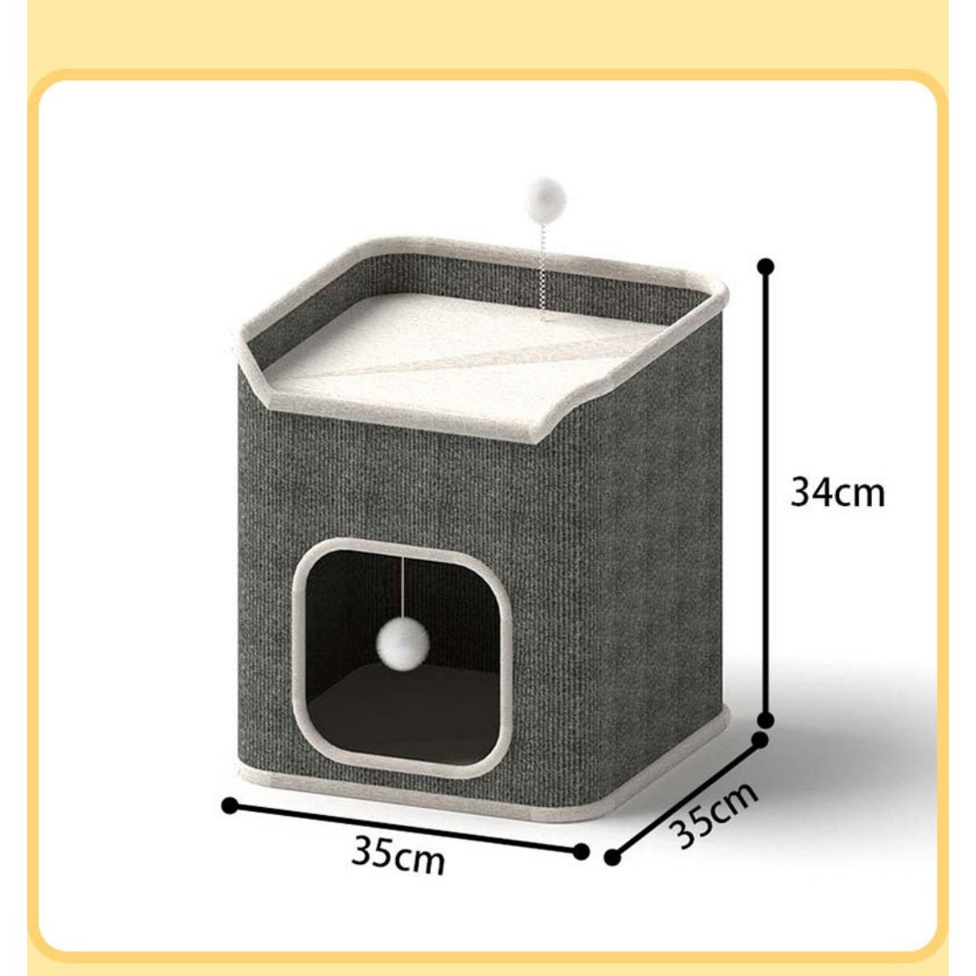 Petananda All-season Warm Semi-enclosed Cat Bed With Integrated Scratcher & Tree — 1-Tier 35x35x34cm