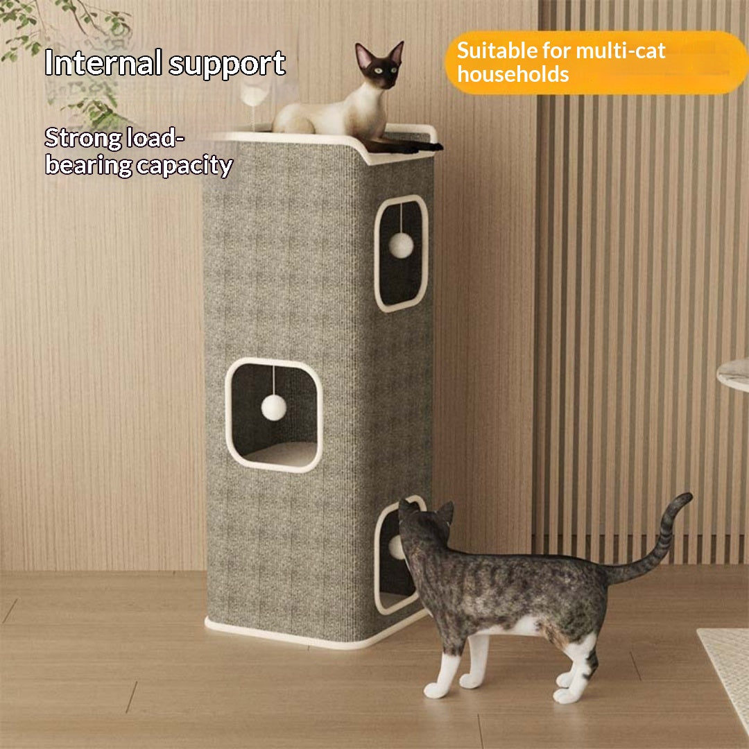 Petananda All-Season Warm Semi-Enclosed Cat Bed with Integrated Scratcher & Tree