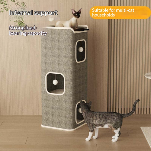 Petananda All-Season Warm Semi-Enclosed Cat Bed with Integrated Scratcher & Tree
