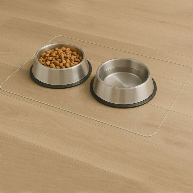 Petananda Frosted PVC Floor Mat -1.5mm Anti-Scratch Waterproof Pet Floor Mat For Dog Cat Feeding Area & Kennel Floor — in use