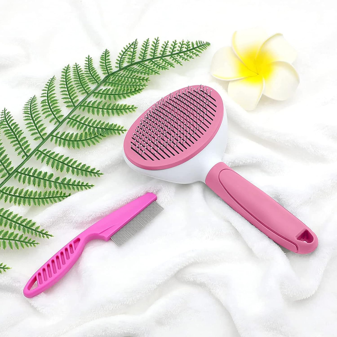 Petananda Cat Brushes For Indoor Cats, Dog Brush For Shedding With Metal Cat Comb, Self Cleaning Pet Hair Brush With Release Button For Grooming Kitten — in use