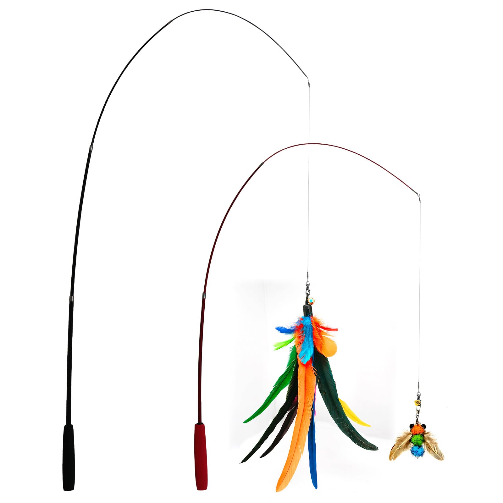 Petananda 2PCS Retractable Cat Teaser Wands & 9PCS Feather Refills Toy Set  Dual-size Telescopic Rods, Da Bird Feather Attachments With Bells Replacement,interactive Fishing Pole Toys — in use