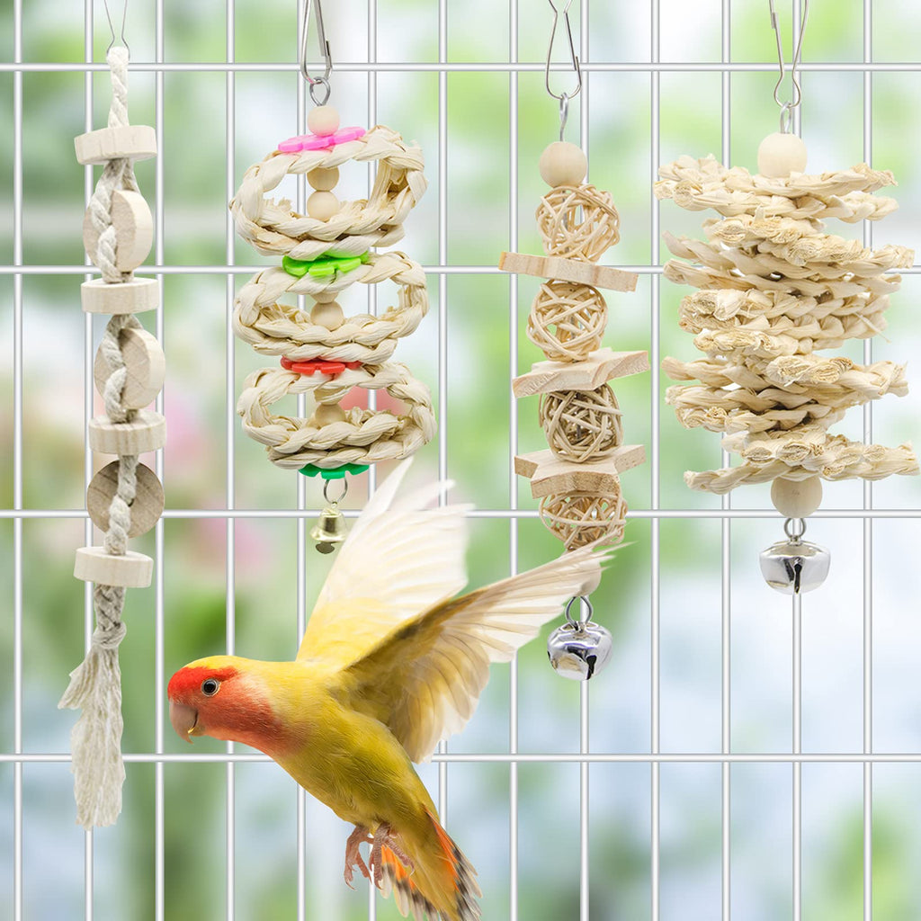 Petananda 7 Packs Bird Parrot Swing Chewing Toys-Hanging Bell Bird Cage Playing Toys Hanging Rope And Clip Design, Suitable For Small Parakeets, Cockatiels, Conures, Finches,Budgie,Macaws, Parrots, Love Birds — in use