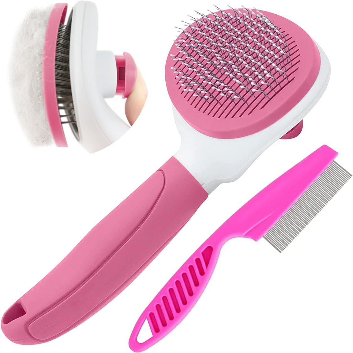 Petananda Cat Brushes For Indoor Cats, Dog Brush For Shedding With Metal Cat Comb, Self Cleaning Pet Hair Brush With Release Button For Grooming Kitten — in use