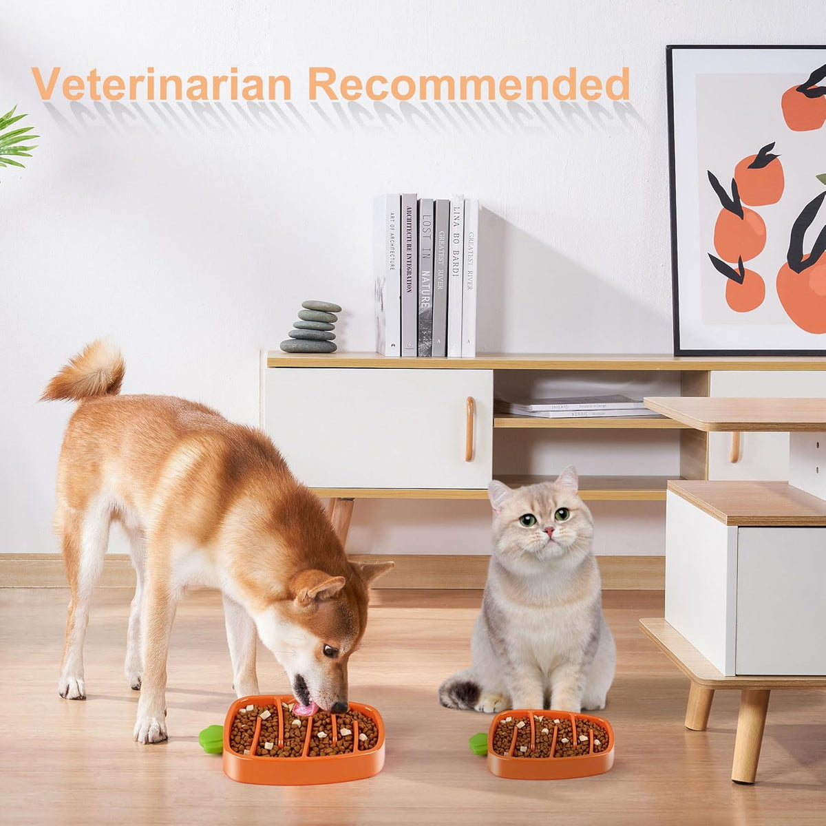 Petananda Slow Feeder Dog Bowl, Dog Food Bowl For Small & Medium-Sized Dogs, Carrot Design — in use