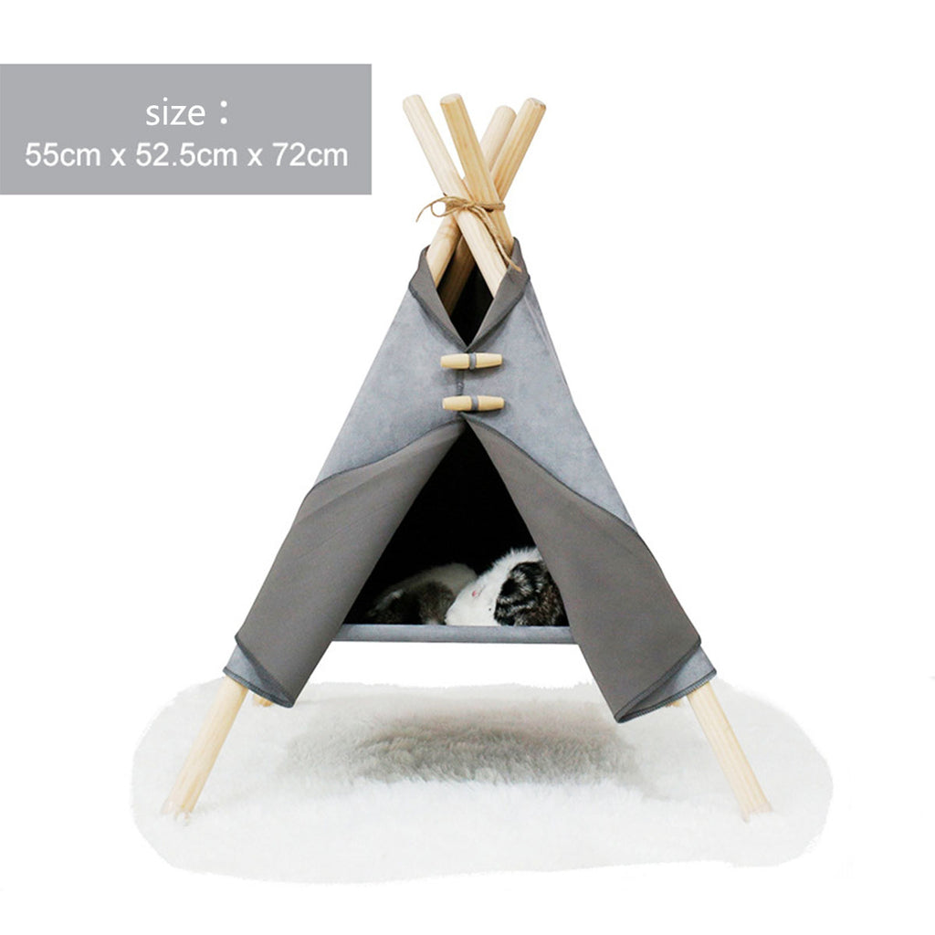 Petananda Wooden Pet Teepee Bed for Cats & Small Dogs