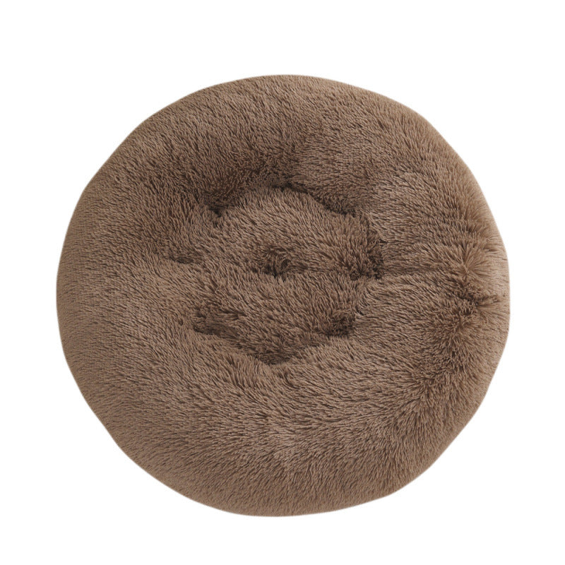 Petananda Round Pet Mat Dog Bed Plush Warm Sleep Dog Bed Cathouse Doghouse — in use