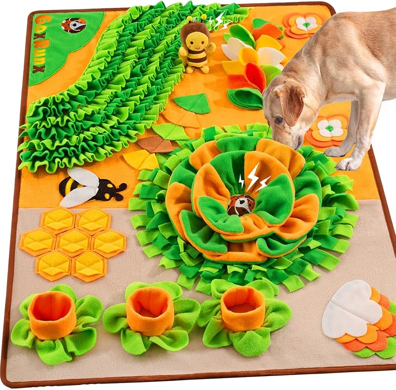 Calming dog snuffle mat with deep fabric folds for treat hiding