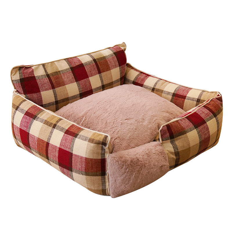 Petananda Retro Plaid Pet Bed - Red checkered