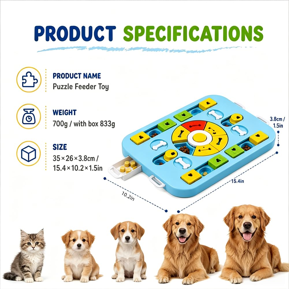 IQ Treat Puzzle specifications: 35 x 26 x 3.8 cm, 700 g, for cats and dogs