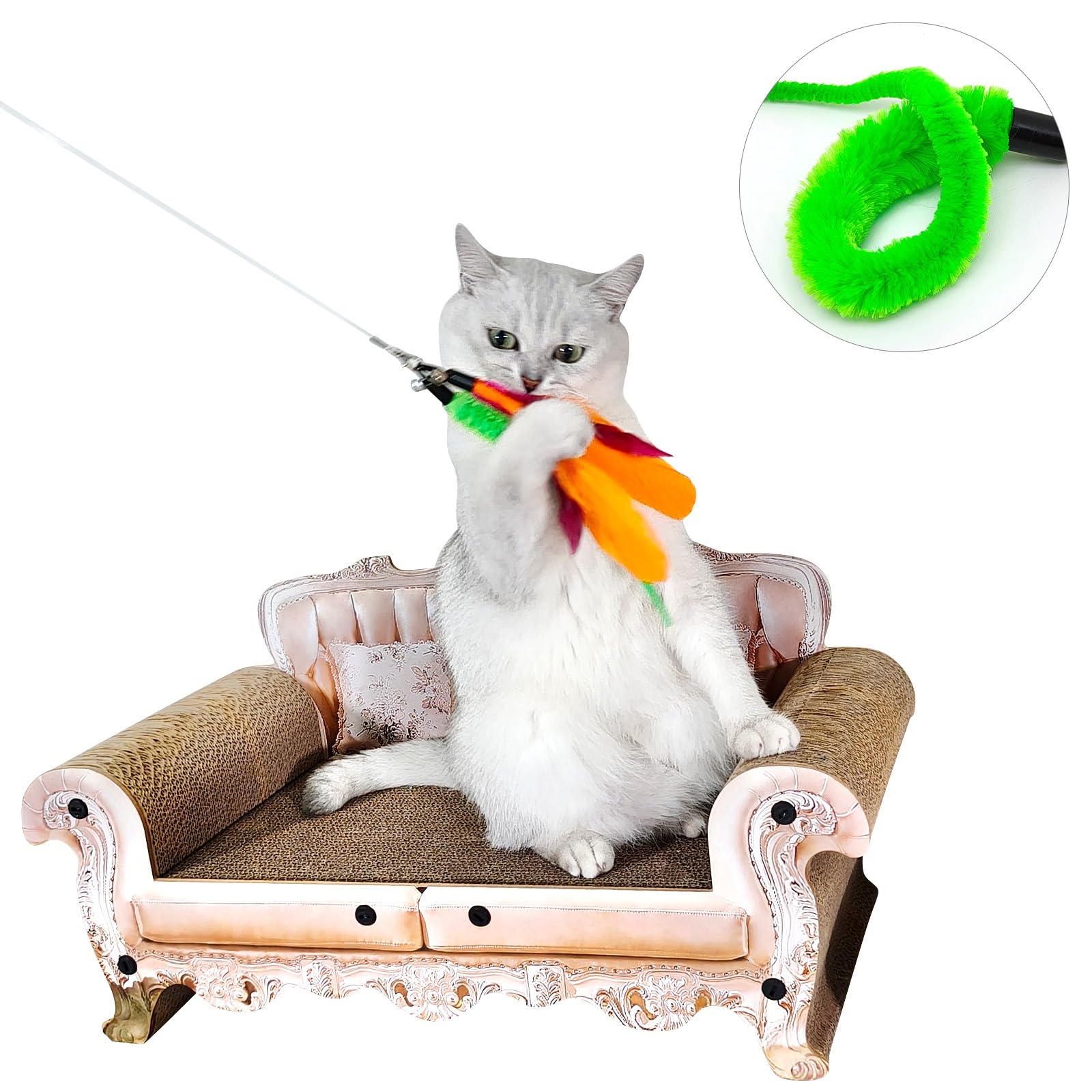 Petananda 2PCS Retractable Cat Teaser Wands & 9PCS Feather Refills Toy Set  Dual-size Telescopic Rods, Da Bird Feather Attachments With Bells Replacement,interactive Fishing Pole Toys — in use