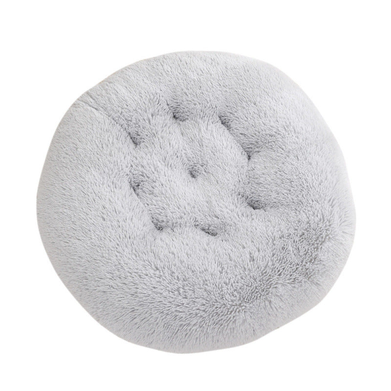 Petananda Round Pet Mat Dog Bed Plush Warm Sleep Dog Bed Cathouse Doghouse — in use