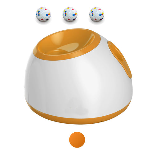 FetchBot ball launcher, orange and white, with 3 balls
