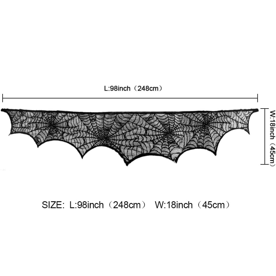 Petananda Black Lace Spiderweb Fireplace Mantle Scarf Cover 18 X 96 Sp