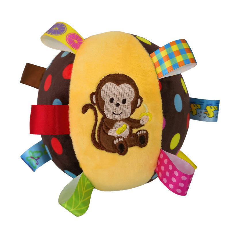Petananda Colorful Squeaky Hanging Dog Training Toy, Squeaky Hanging Dog Toy, Dogs Ball With Ribbons And Bell, Pet Interactive Fetch Toys For Small Medium Dog Training Toy — in use