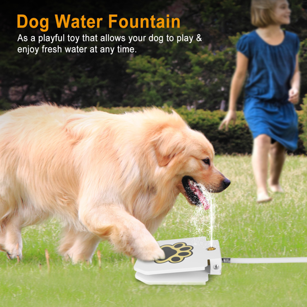Petananda Dog Water Fountain Outdoor,No Electricity Step-On Activated Pet Sprinkler,Paw-Controlled Drinking Dispenser For Large & Small Dogs,Automatic Waterer For Yard, Garden, Lawn — in use
