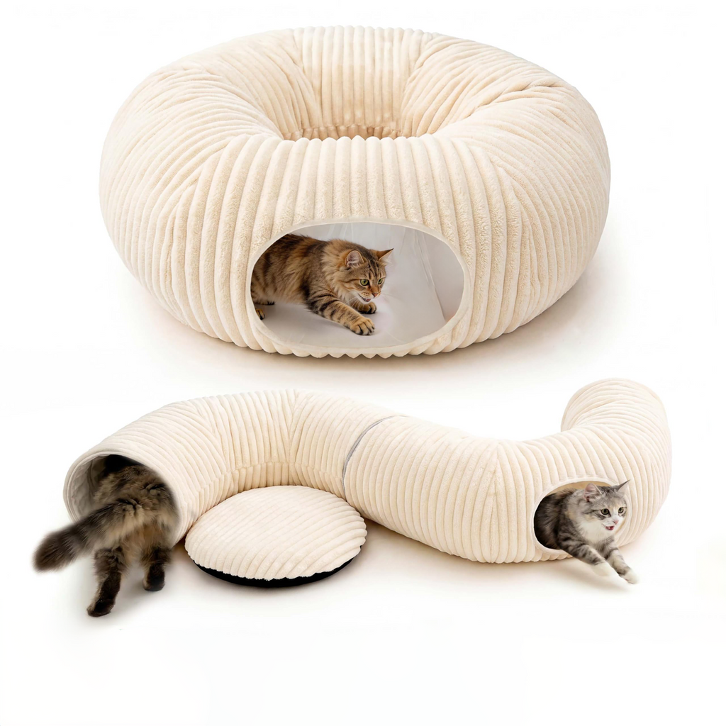 Petananda Cat Tunnel Bed With Interactive Cat Toys -- White