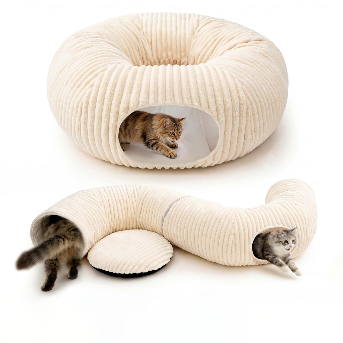 Petananda Cat Tunnel Bed With Interactive Cat Toys -- White