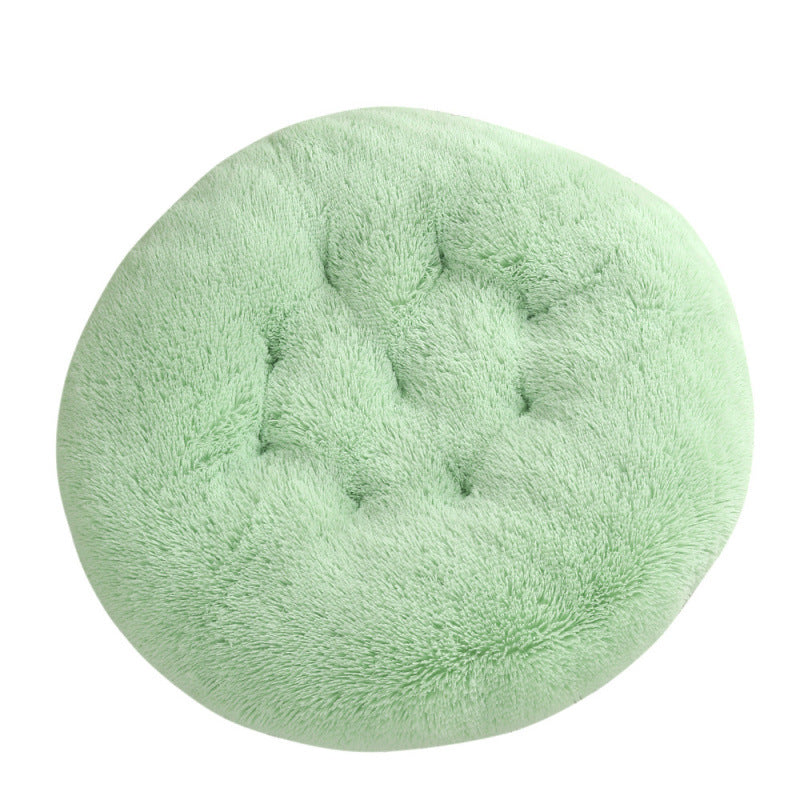Petananda Round Pet Mat Dog Bed Plush Warm Sleep Dog Bed Cathouse Doghouse — in use