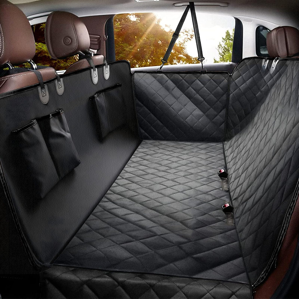 Petananda RideGuard waterproof dog car seat cover installed on a back seat