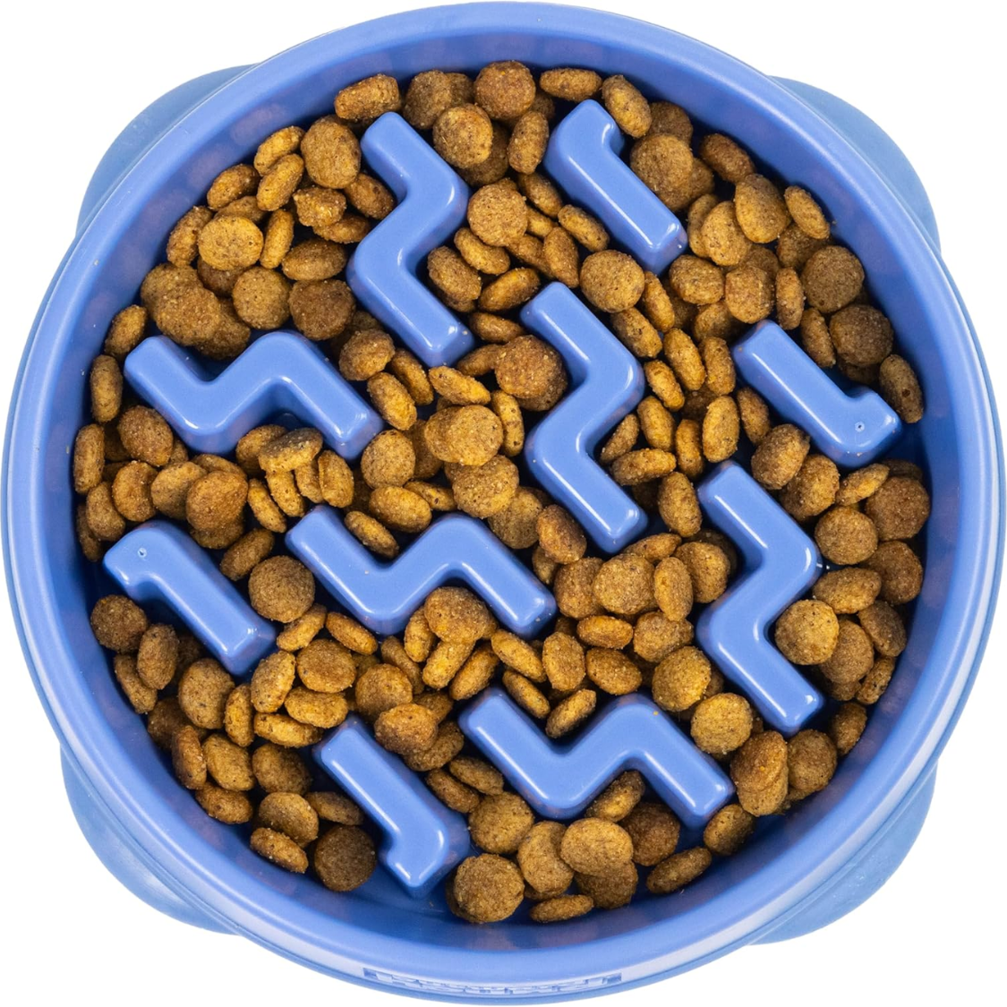 Petananda Feeder Slo Bowl  Medium 2Cup Capacity, Slow Feeding, Small To Medium Dogs  Cats, Non Slip, Blue, Notch Pattern — in use