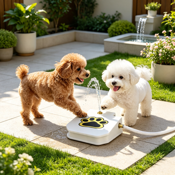Petananda Dog Water Fountain Outdoor,No Electricity Step-On Activated Pet Sprinkler,Paw-Controlled Drinking Dispenser For Large & Small Dogs,Automatic Waterer For Yard, Garden, Lawn — in use