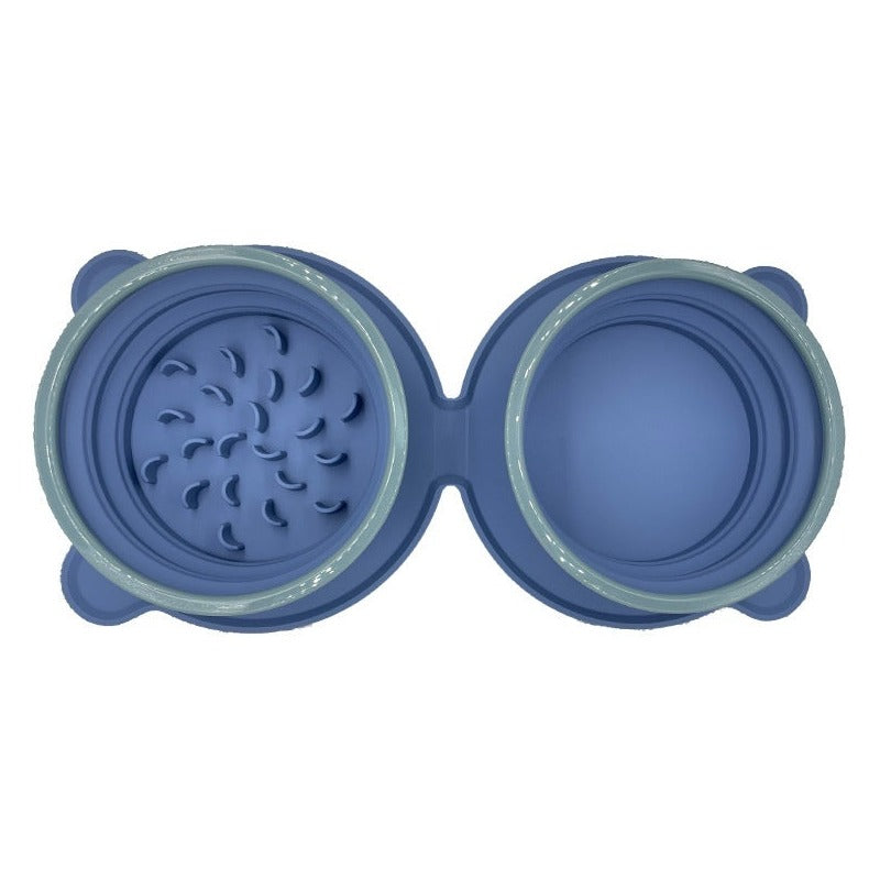 Petananda Portable Silicone Double Dog Bowl - Dark Blue