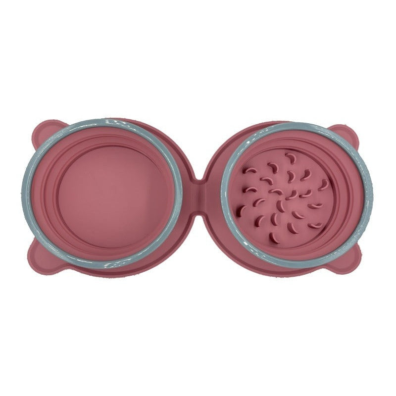 Petananda Portable Silicone Double Dog Bowl - Purplish Red